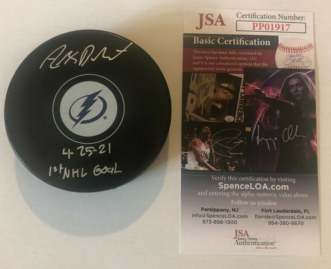ALEX BARRE-BOULET SIGNED TAMPA BAY LIGHTNING HOCKEY PUCK W/ CASE  JSA COA