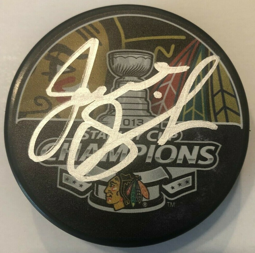 JOEL QUENNEVILLE SIGNED 2013 STANLEY CUP PUCK W/ CASE CHICAGO BLACKHAWKS COA