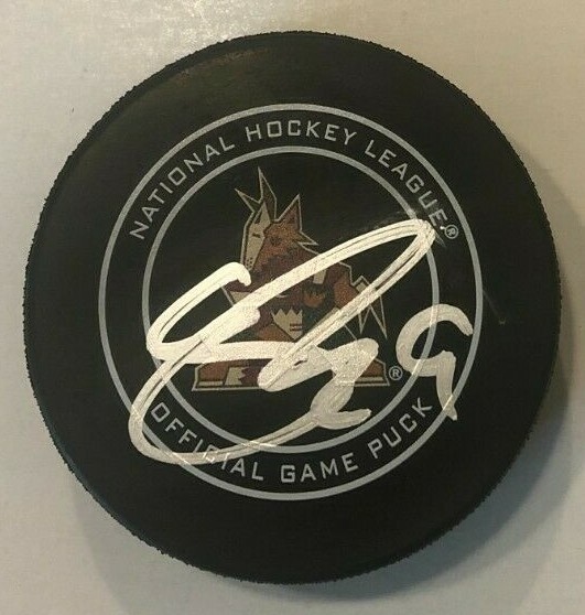 CLAYTON KELLER SIGNED ARIZONA COYOTES OFFICIAL GAME HOCKEY PUCK W/ CASE COA