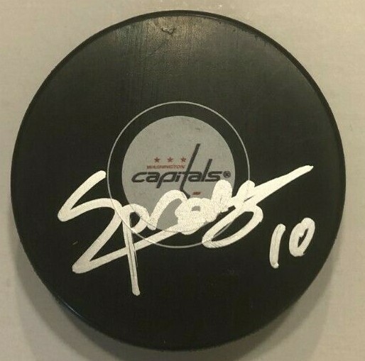 DANIEL SPRONG SIGNED WASHINGTON CAPITALS HOCKEY PUCK W/ CASE COA