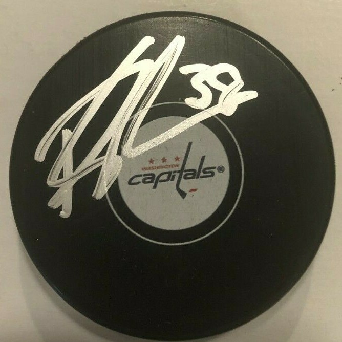 DENNIS CHOLOWSKI SIGNED WASHINGTON CAPITALS HOCKEY PUCK W/ CASE COA
