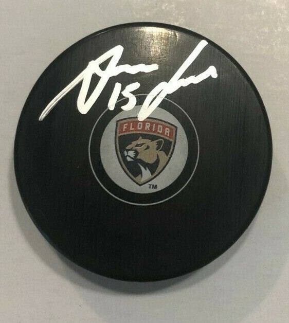 ANTON LUNDELL SIGNED FLORIDA PANTHERS HOCKEY PUCK W/ CASE COA