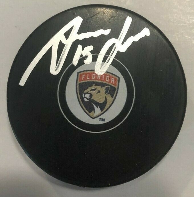 ANTON LUNDELL SIGNED FLORIDA PANTHERS HOCKEY PUCK W/ CASE COA