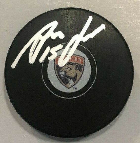 ANTON LUNDELL SIGNED FLORIDA PANTHERS HOCKEY PUCK W/ CASE COA