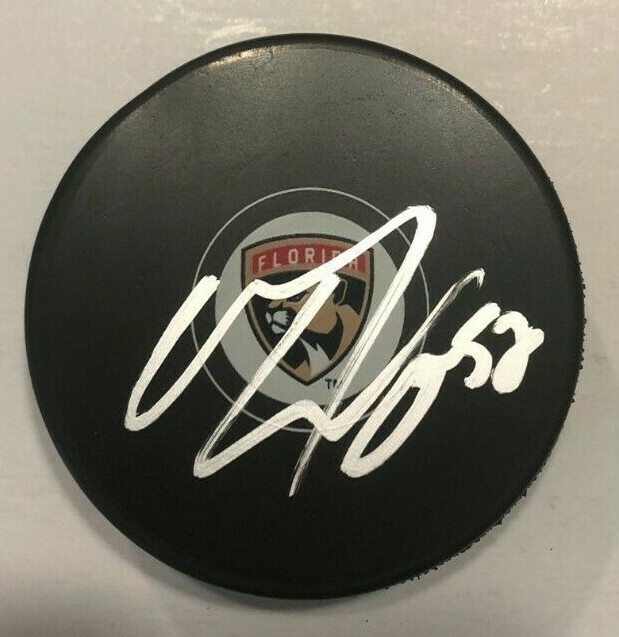 MACKENZIE WEEGAR SIGNED FLORIDA PANTHERS HOCKEY PUCK W/ CASE COA