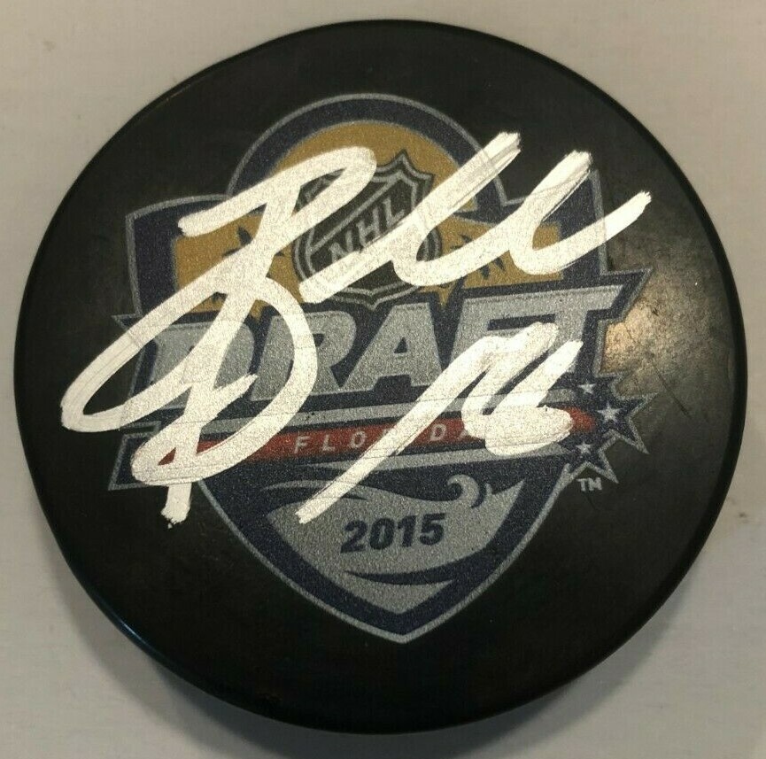 ANTHONY BEAUVILLIER SIGNED 2015 NHL DRAFT PUCK W/ CASE NEW YORK ISLANDERS COA