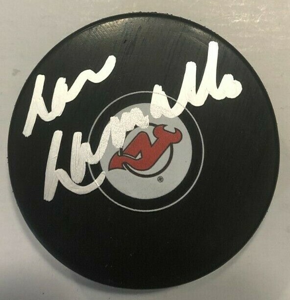 LOU LAMORIELLO SIGNED NEW JERSEY DEVILS HOCKEY PUCK W/ CASE COA