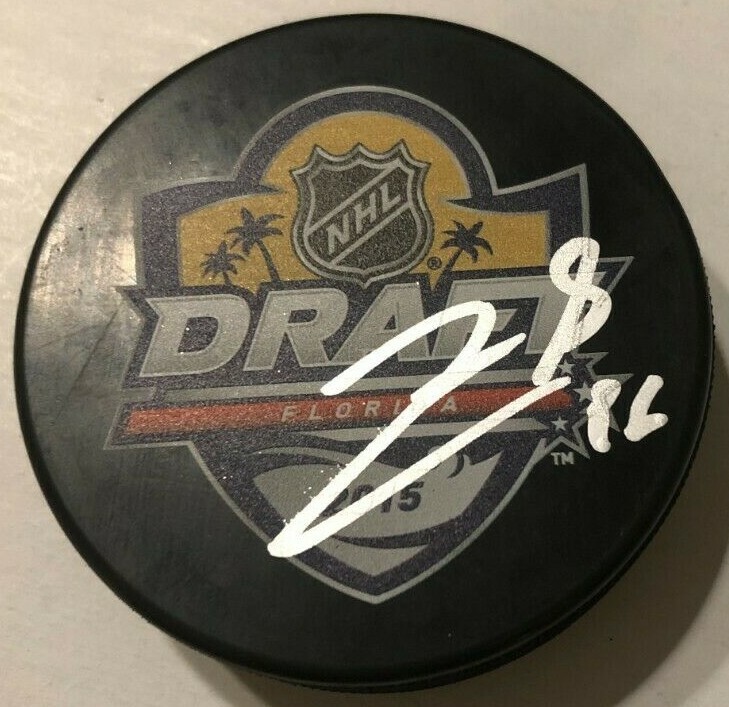 PAVEL ZACHA SIGNED 2015 NHL DRAFT HOCKEY PUCK W/ CASE NEW JERSEY DEVILS COA