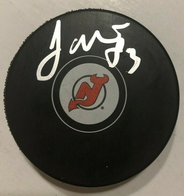 CHRISTIAN JAROS SIGNED NEW JERSEY DEVILS HOCKEY PUCK W/ CASE COA