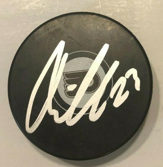 OSKAR LINDBLOM SIGNED PHILADELPHIA FLYERS HOCKEY PUCK W/ CASE COA