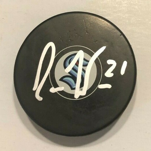 ALEX WENNBERG SIGNED SEATTLE KRAKEN HOCKEY PUCK W/ CASE COA