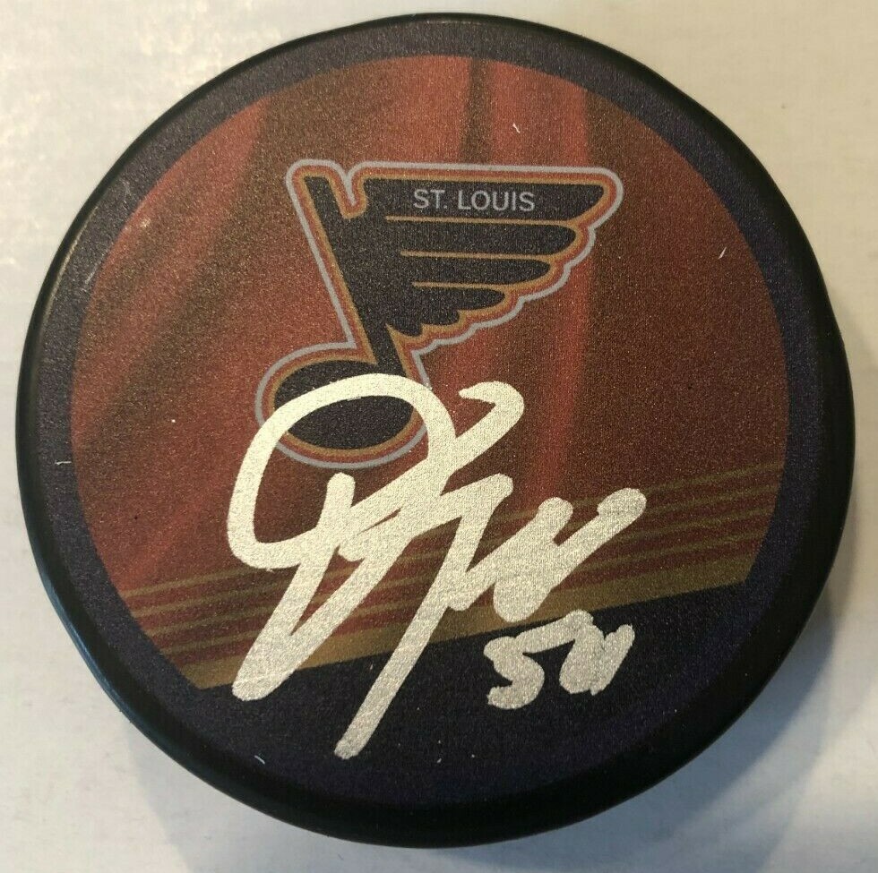 DAKOTA JOSHUA SIGNED ST LOUIS BLUES REVERSE RETRO HOCKEY PUCK W/ CASE COA