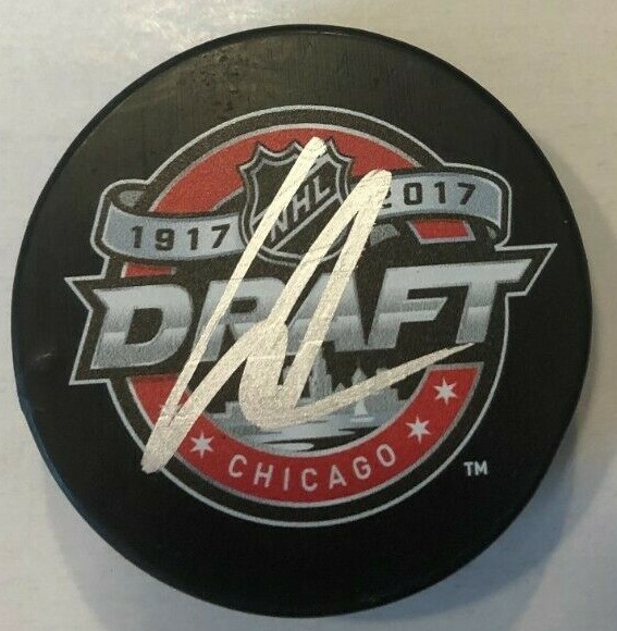 LIAS ANDERSSON SIGNED 2017 NHL DRAFT HOCKEY PUCK W/ CASE RANGERS KINGS COA