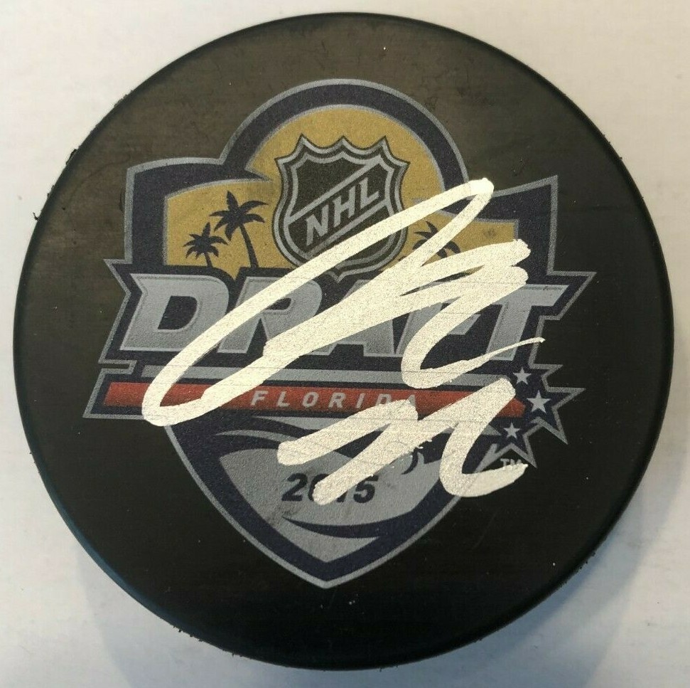 THOMAS CHABOT SIGNED 2015 NHL DRAFT HOCKEY PUCK W/ CASE OTTAWA SENATORS COA