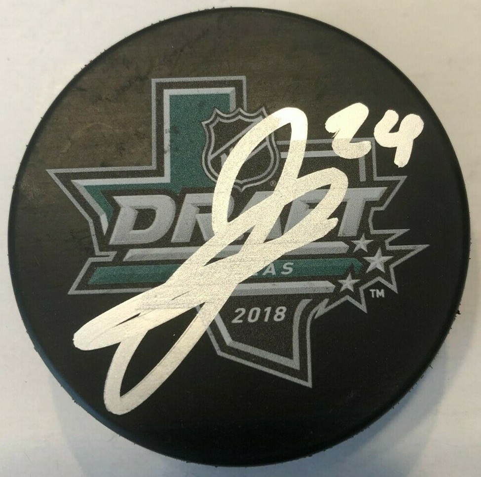 JACOB BERNARD-DOCKER SIGNED 2018 NHL DRAFT PUCK W/ CASE OTTAWA SENATORS COA