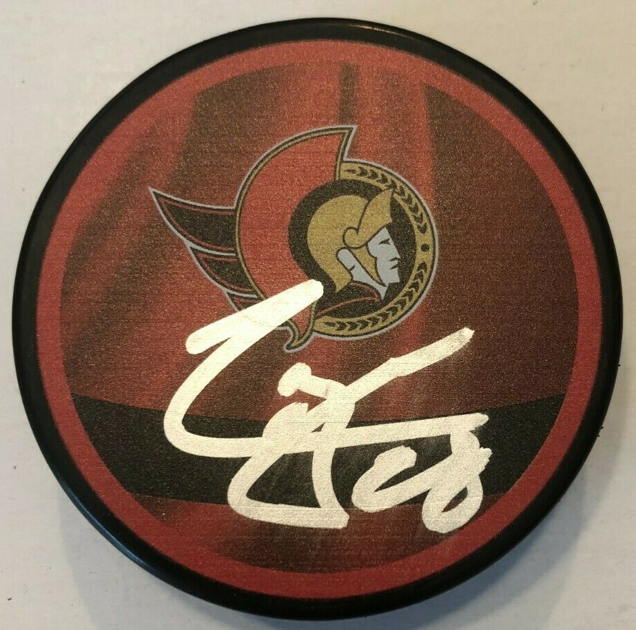 CONNOR BROWN SIGNED OTTAWA SENATORS HOCKEY PUCK W/ CASE COA