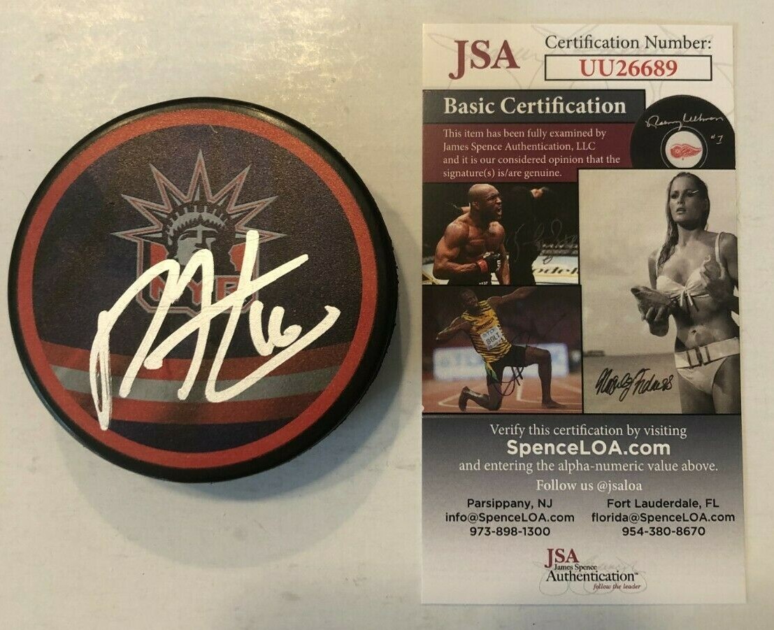 RYAN STROME SIGNED NEW YORK RANGERS HOCKEY PUCK W/ CASE JSA COA