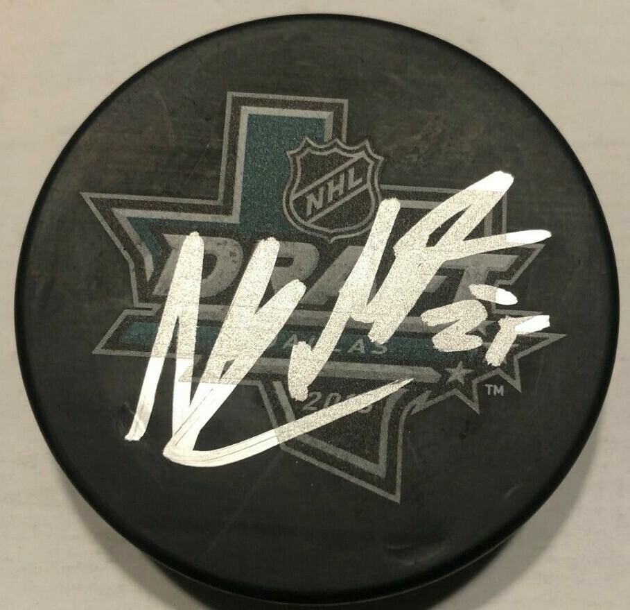NILS LUNDKVIST SIGNED 2018 NHL DRAFT HOCKEY PUCK W/ CASE NEW YORK RANGERS COA
