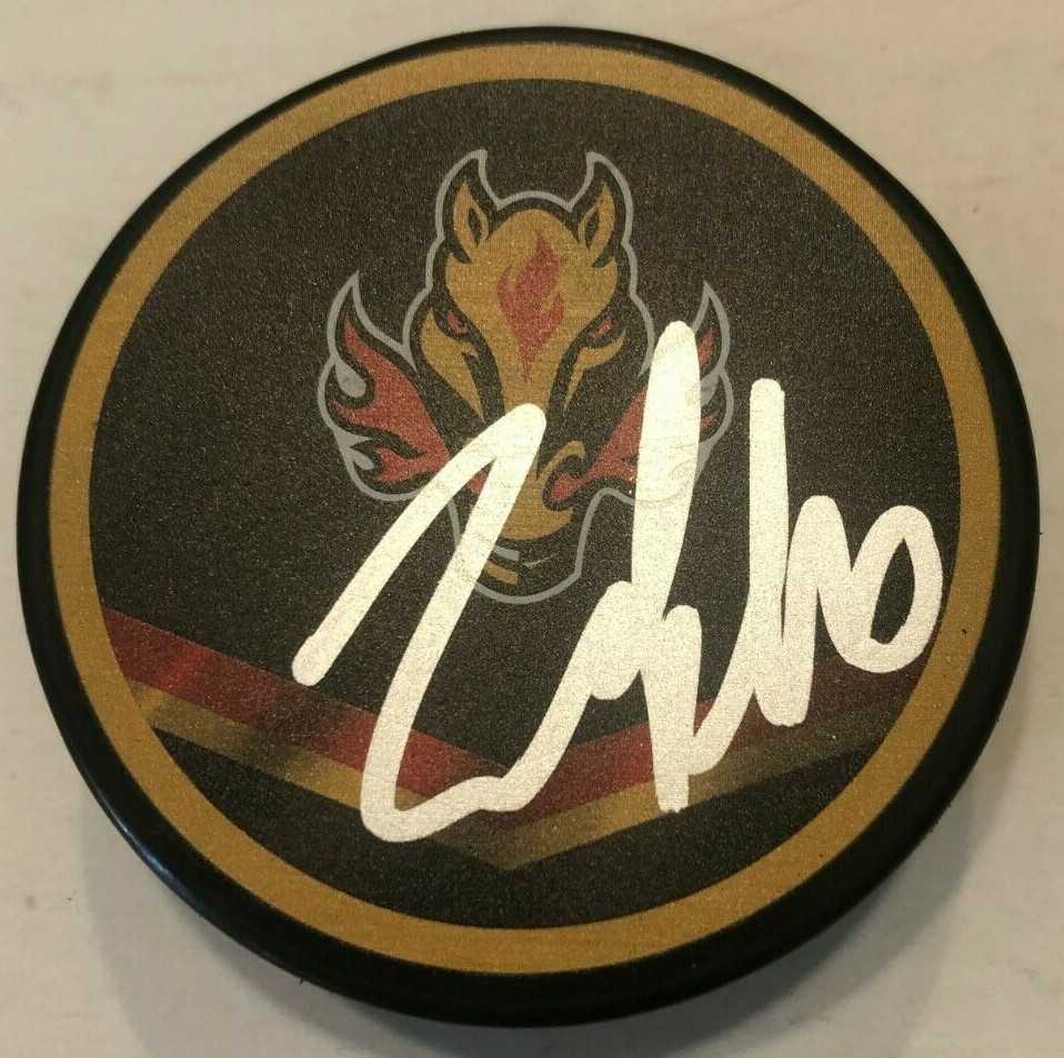 NIKITA ZADOROV SIGNED CALGARY FLAMES HOCKEY PUCK W/ CASE COA