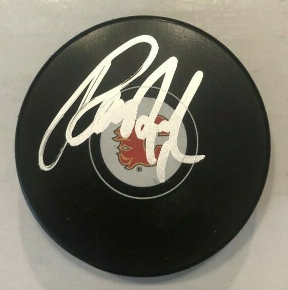 RASMUS ANDERSSON SIGNED CALGARY FLAMES HOCKEY PUCK W/ CASE COA