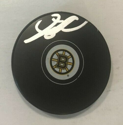 JOHN MOORE SIGNED BOSTON BRUINS HOCKEY PUCK W/ CASE COA