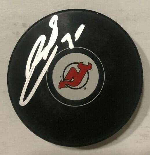 PAVEL ZACHA SIGNED NEW JERSEY DEVILS HOCKEY PUCK W/ CASE COA