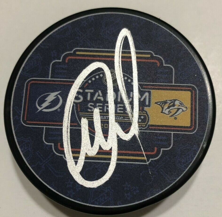MIKHAIL SERGACHEV SIGNED 2022 STADIUM SERIES PUCK W CASE TAMPA BAY LIGHTNING COA