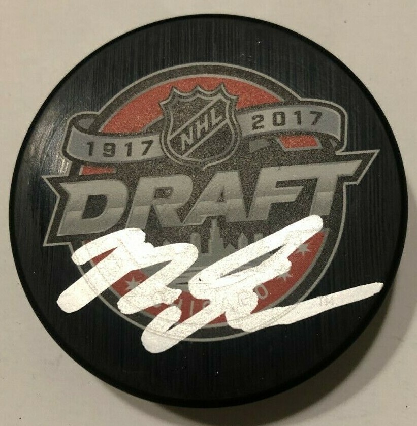 MARIO FERRARO SIGNED 2017 NHL DRAFT HOCKEY PUCK W/ CASE SAN JOSE SHARKS COA