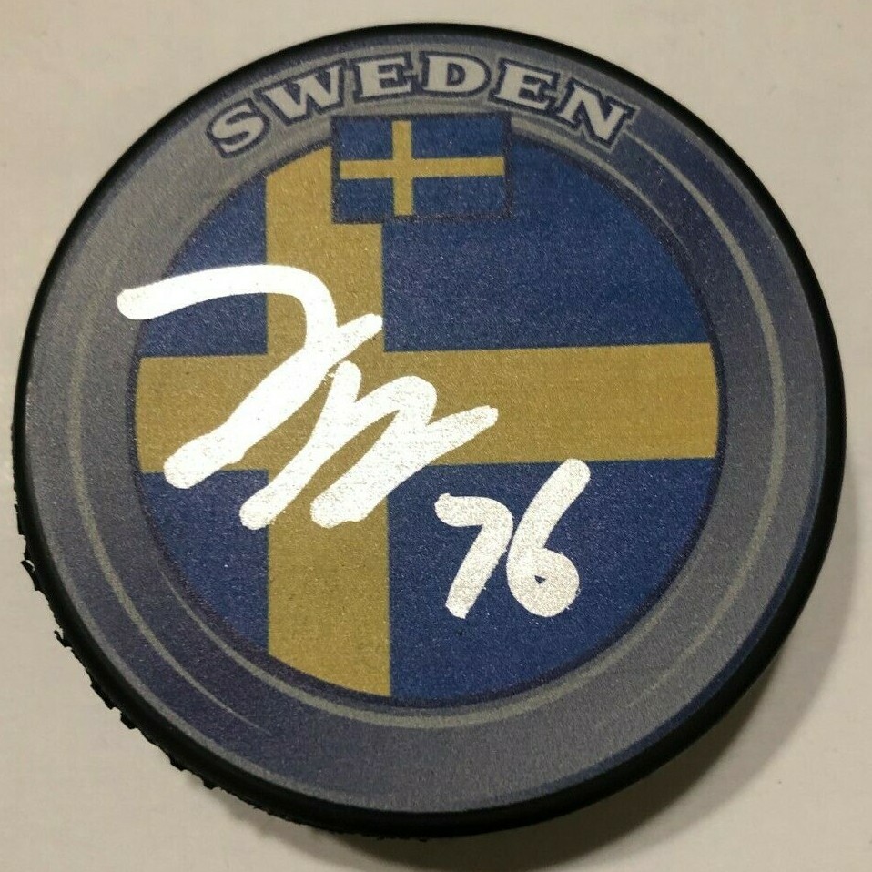 JONATHAN DAHLEN SIGNED SWEDEN HOCKEY PUCK W/ CASE SAN JOSE SHARKS COA
