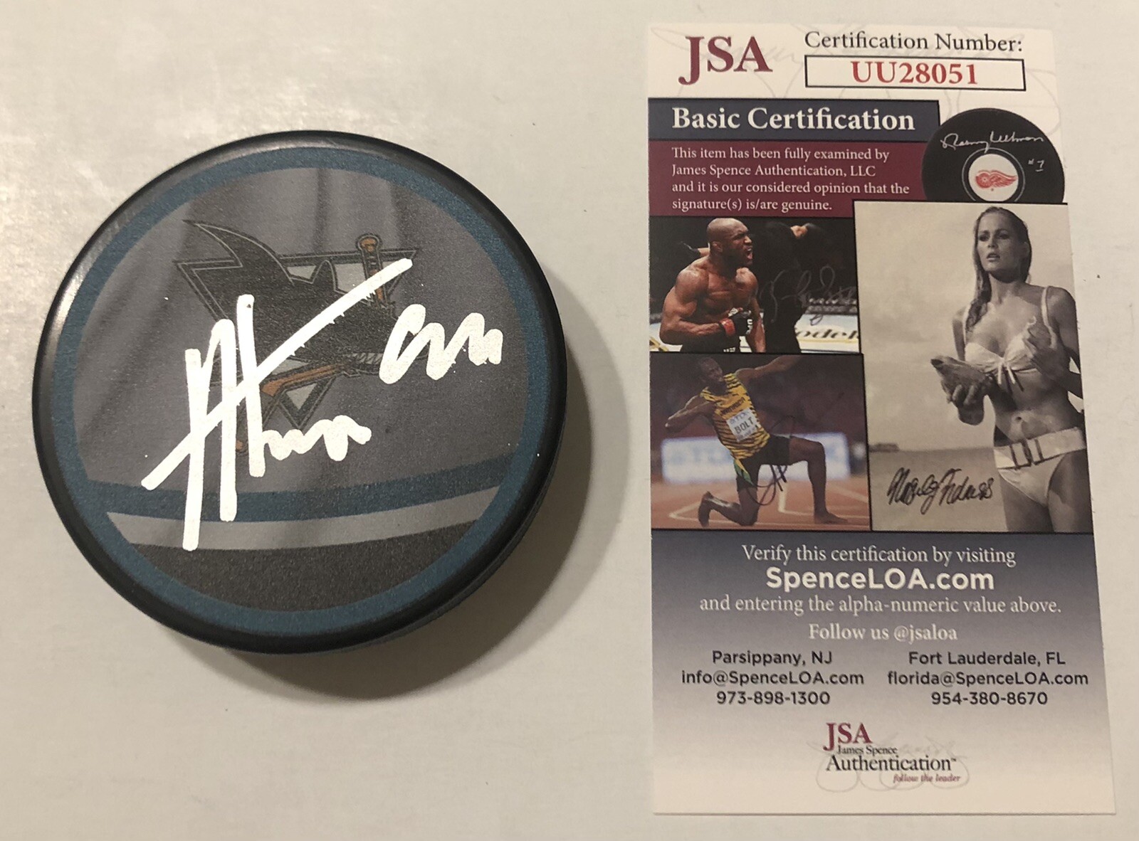 ALEXANDER BARABANOV SIGNED SAN JOSE SHARKS HOCKEY PUCK W/ CASE JSA COA