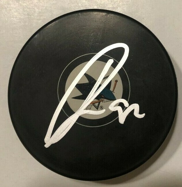 RUDOLFS BALCERS SIGNED SAN JOSE SHARKS HOCKEY PUCK W/ CASE COA