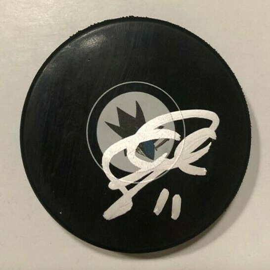 ANDREW COGLIANO SIGNED SAN JOSE SHARKS HOCKEY PUCK W/ CASE COA