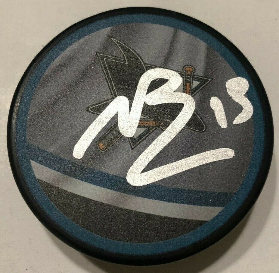 NICK BONINO SIGNED SAN JOSE SHARKS HOCKEY PUCK W/ CASE COA