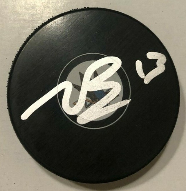 NICK BONINO SIGNED SAN JOSE SHARKS HOCKEY PUCK W/ CASE COA