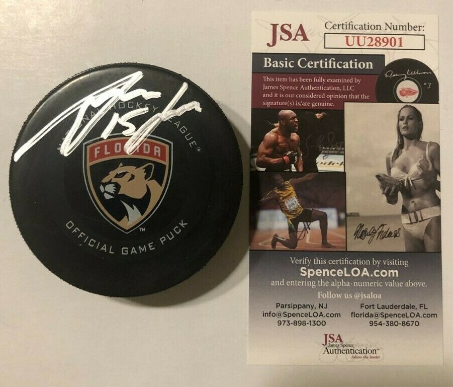ANTON LUNDELL SIGNED FLORIDA PANTHERS OFFICIAL GAME PUCK W/ CASE JSA COA