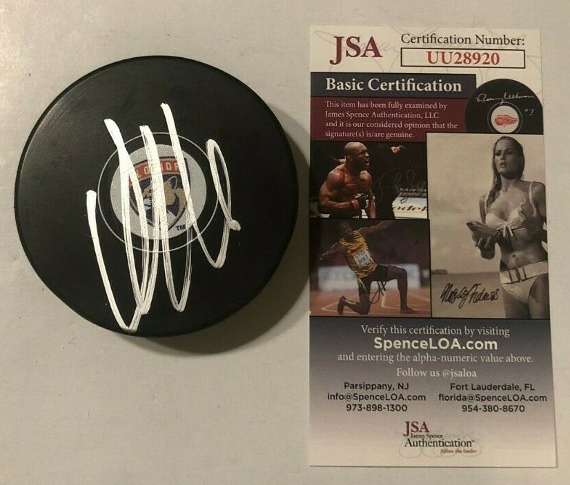 ALEKSANDER BARKOV SIGNED FLORIDA PANTHERS HOCKEY PUCK W/ CASE JSA COA
