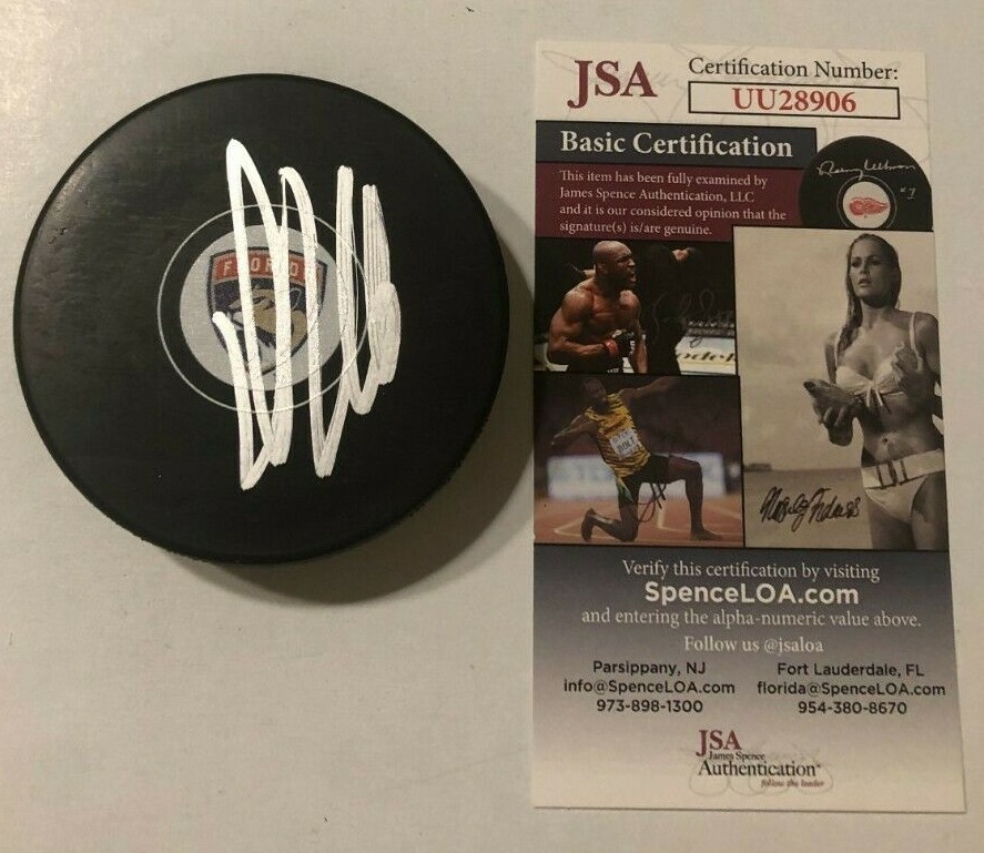 ALEKSANDER BARKOV SIGNED FLORIDA PANTHERS HOCKEY PUCK W/ CASE JSA COA