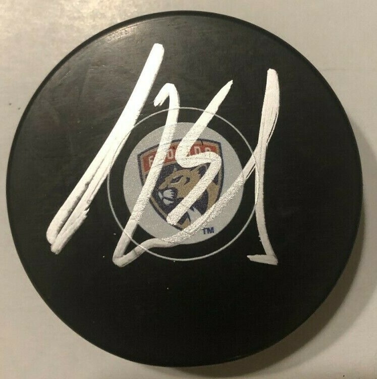AARON EKBLAD SIGNED FLORIDA PANTHERS HOCKEY PUCK W/ CASE COA