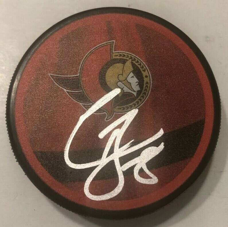 CONNOR BROWN SIGNED OTTAWA SENATORS HOCKEY PUCK W/ CASE COA