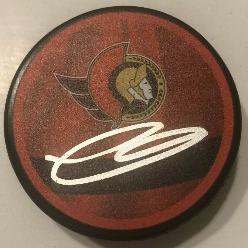 THOMAS CHABOT SIGNED OTTAWA SENATORS HOCKEY PUCK W/ CASE COA