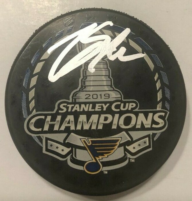 ZACH SANFORD SIGNED ST LOUIS BLUES 2019 STANLEY CUP HOCKEY PUCK W/ CASE COA