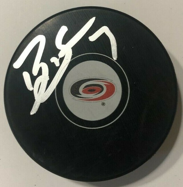 BRENDAN SMITH SIGNED CAROLINA HURRICANES HOCKEY PUCK W/ CASE COA