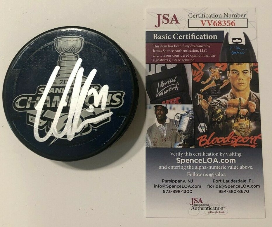 VICTOR HEDMAN SIGNED 2020 STANLEY CUP PUCK W/ CASE TAMPA BAY LIGHTNING JSA COA