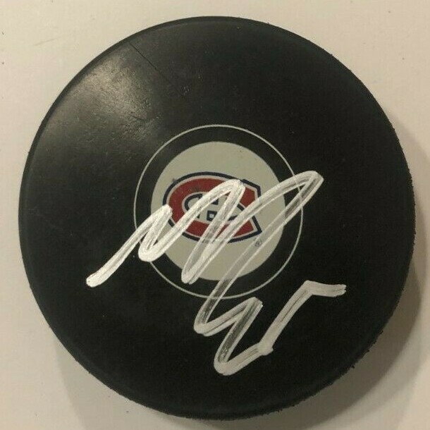 MATHIEU PERREAULT SIGNED MONTREAL CANADIENS HOCKEY PUCK W/ CASE COA