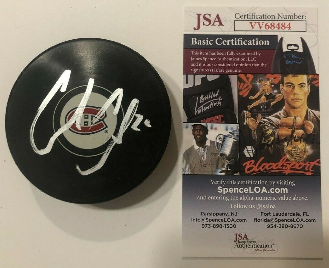 COLE CAUFIELD SIGNED MONTREAL CANADIENS HOCKEY PUCK W/ CASE JSA COA