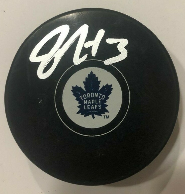 JUSTIN HOLL SIGNED TORONTO MAPLE LEAFS HOCKEY PUCK W/ CASE COA