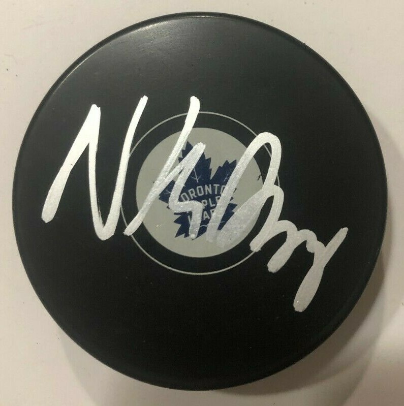 NICK ABRUZZESE SIGNED TORONTO MAPLE LEAFS HOCKEY PUCK W/ CASE COA