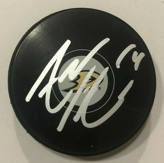 ADAM HENRIQUE SIGNED ANAHEIM DUCKS HOCKEY PUCK W/ CASE COA
