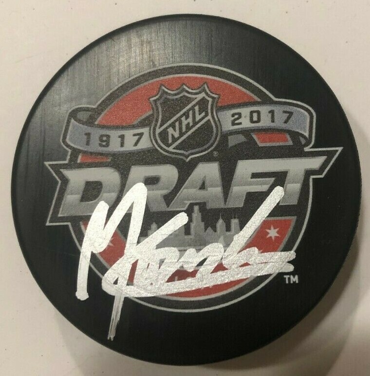MAXIME COMTOIS SIGNED 2017 NHL DRAFT HOCKEY PUCK W/ CASE ANAHEIM DUCKS COA