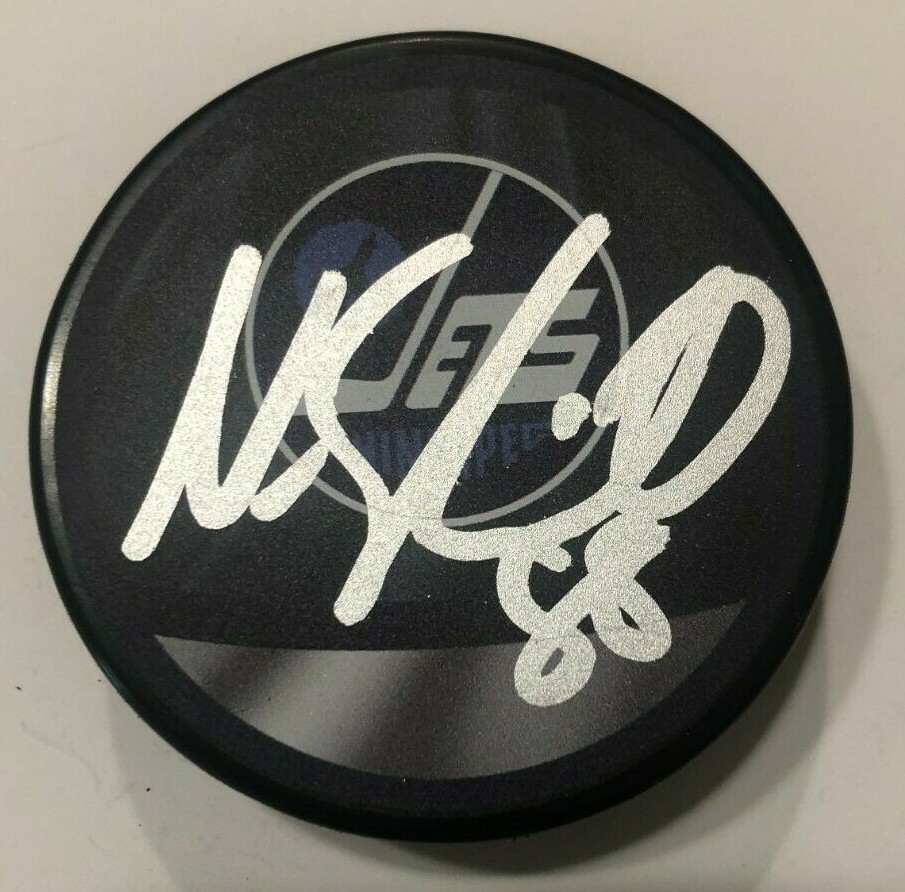 NATE SCHMIDT SIGNED WINNIPEG JETS HOCKEY PUCK W/ CASE COA